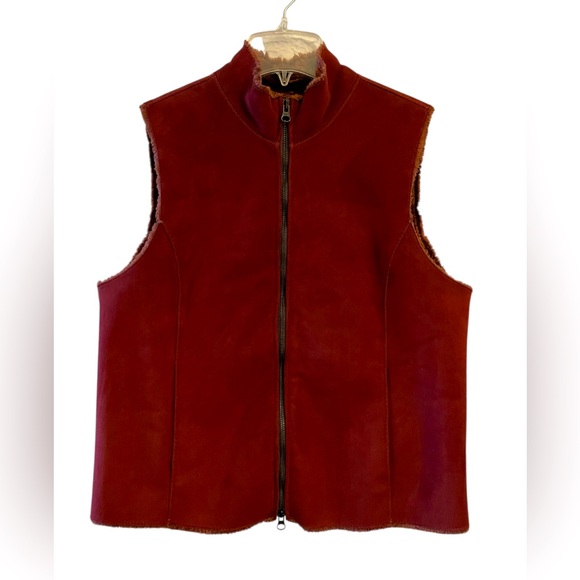 Vintage Real Clothes Burgundy Soft Suede Touch Mock Neck Women’s Vest Size 10 - Picture 1 of 4